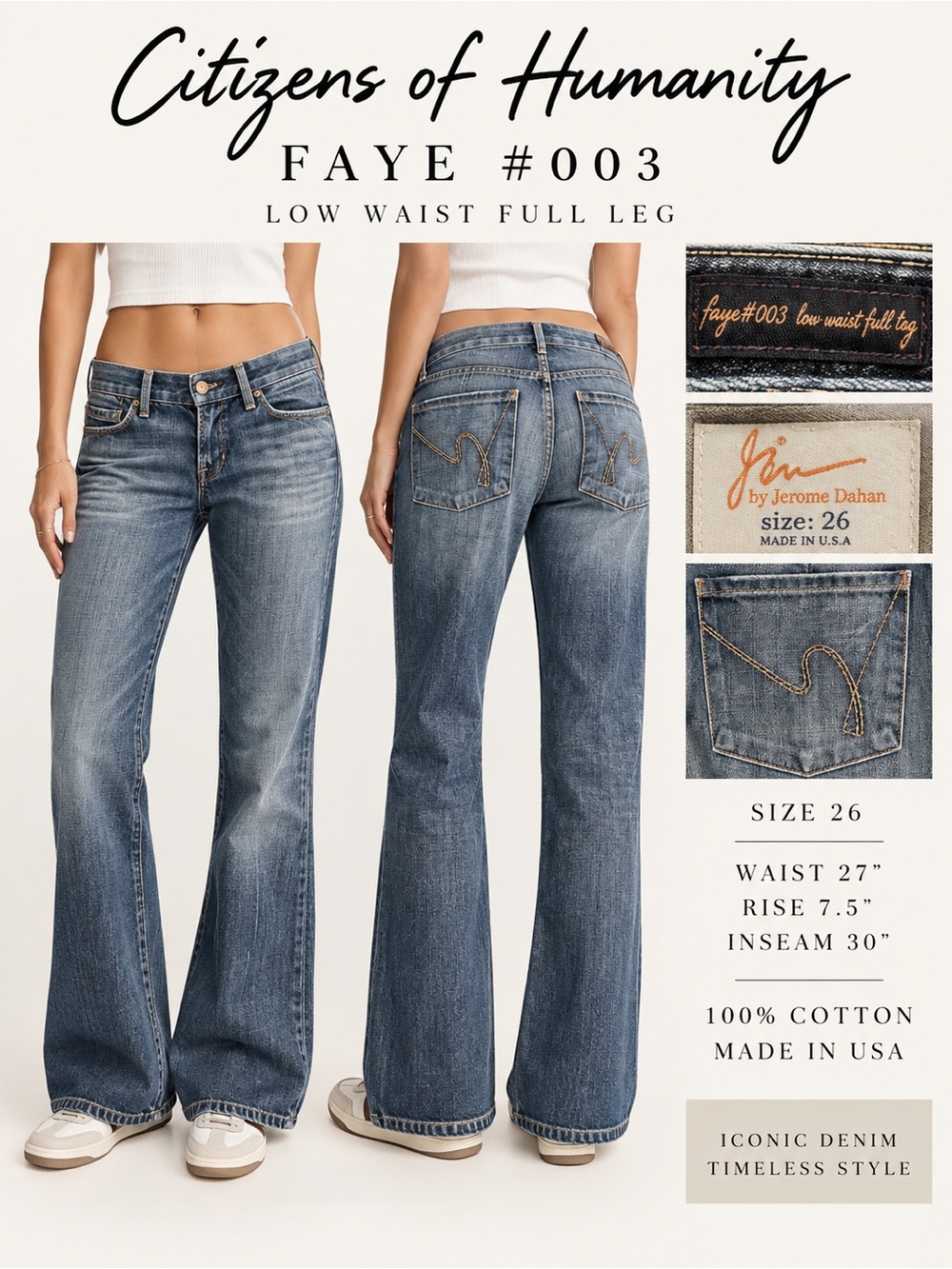 Citizens of Humanity Faye #003 Low Rise Flare Jeans Size 26 Y2K Made USA